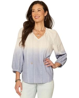 Democracy Petite Split Neck Woven Top - White