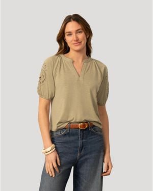 Cable & Gauge Slub Knit Split Neck Raglan Top - Natural