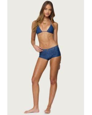 Edikted Agnes Denim Printed Boyshort Top Boyshort Bikini Bottoms - Blue