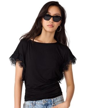 Steve Madden Paloma Lace Boat Neck Short-sleeve Knit Top - Black