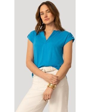 Cable & Gauge Split Neck Sleeve Tab Top - Blue