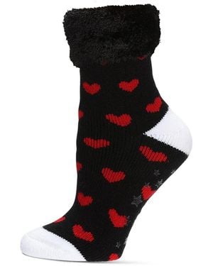 Memoi Hearts Plush Cabin Socks - Black