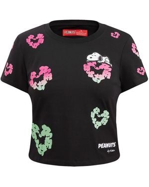 FREEZE MAX Snoopy Peanuts Sweet Heart Baby Doll Cropped T-shirt - Black