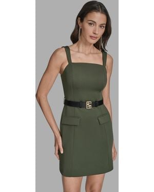 BCBGMAXAZRIA Sleeveless Belted A-line Dress - Green