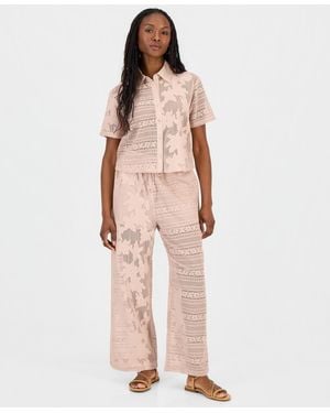 And Now This Petites Lace Drawstring-waist Wide-leg Pants - Natural