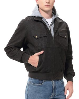 BGSD Men Civic Distressed Leather Bomber Jacket - Black