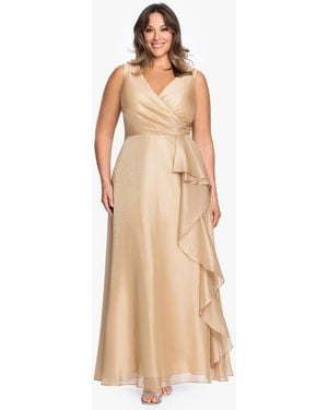 Xscape Plus Size V-neck Jacquard Ruffle Gown - Natural