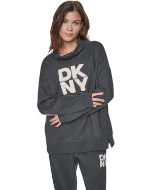 DKNY Mock-neck Oversized Graphic Sweatshirt - Gray