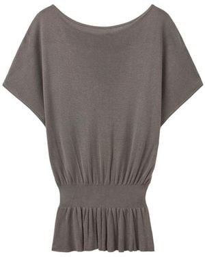 Mango Short-sleeve Boat Neck Ruched Sweater - Gray