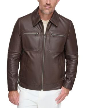 Marc New York Halen Pebbled Leather Trucker Jacket - Brown