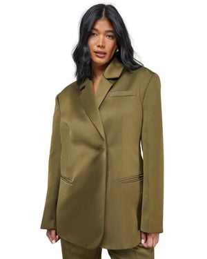 Warehouse Premium Satin Oversized Blazer - Green