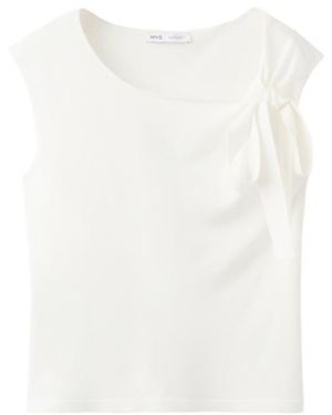 Mango Tie Detail Fine-knit Sweater - White
