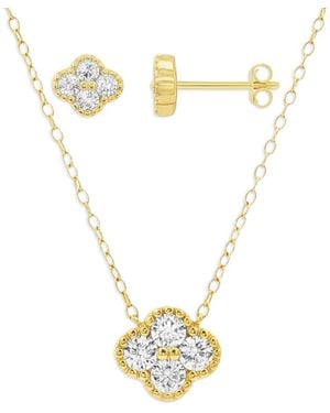 Giani Bernini Plated Clover Necklace And Earring Set - Metallic