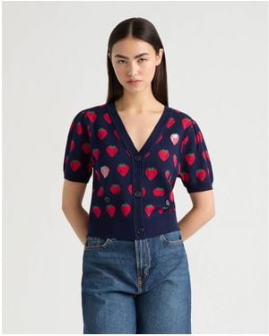 NVLT Short Sleeve Jacquard Cardigan - Blue