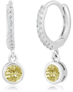 Simona Round Bezel Birthstone Small Cz Charm Hoops - White