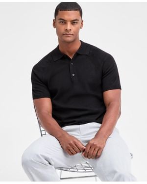Alfani Short Sleeve Textured Polo Sweater - Black