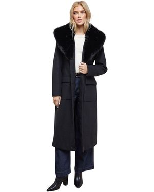 Oasis Faux Fur Collar Belted Coat - Blue