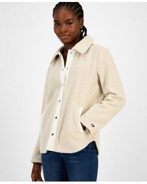 Tommy Hilfiger Faux-sherpa Snap-front Jacket - Natural