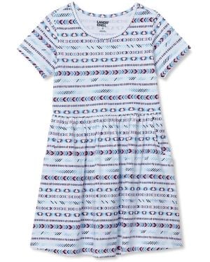 Lands' End Girls Short Sleeve Gathered Waist Jersey Dress - Blue