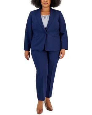 Le Suit Plus Notched-lapel Blazer Pants Suit Set - Blue