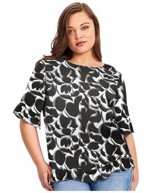 Avenue Plus Size Crew Ruffle Hem Top - White