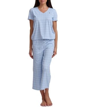 Tommy Hilfiger 2-pc. Short-sleeve T-shirt & Wide-leg Cropped Pants Pajama Set - Blue
