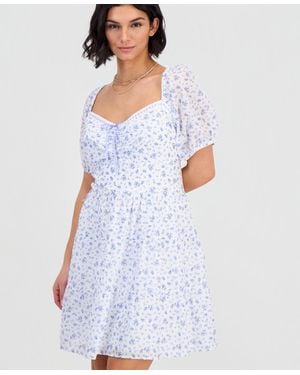 Kingston Grey Trendy Plus Size Printed Cotton Sweetheart-neck Dress - Blue