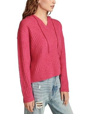 Lucky Brand Ribbed Knit Hooded Sweater - Red