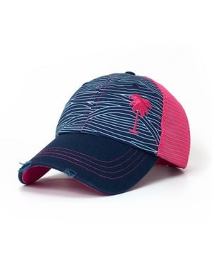 SHADY LADY Adjustable Snap Back Mesh Palm Tree Trucker Hat - Blue