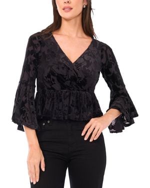 SAM & JESS Petite Bell Sleeve Peplum Blouse - Black