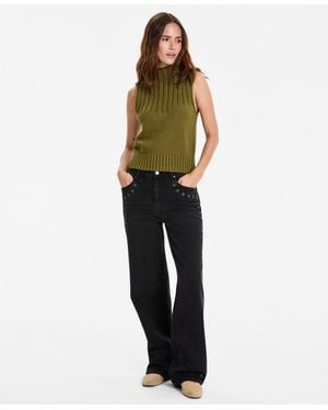 And Now This High-rise Wide-leg Grommet-trim Jeans - Black