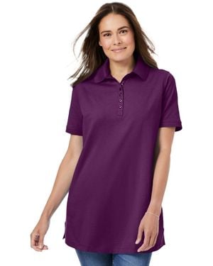 Woman Within Within Perfect Short-sleeve Polo Shirt - Purple