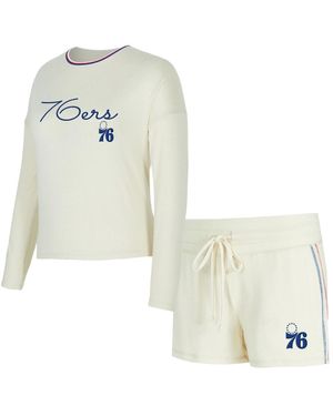 Concepts Sport 2-piece Philadelphia 76ers Kaki Hacci Knit Long Sleeve Top And Shorts Set - White