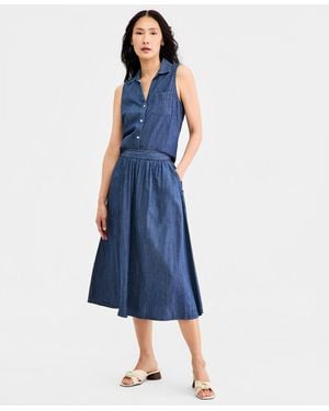 Nautica Elastic Chambray Midi Skirt - Blue