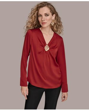 Donna Karan V-neck Embellished Top - Red