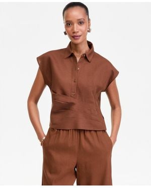 INC International Concepts Linen-blend Wrap Blouse - Brown