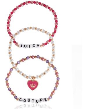 Juicy Couture Kids Beaded Bracelet Set – "" Letter Beads & Heart Charm - Pink