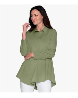 Stella Carakasi Cotton Poplin Button-front A-line Shirt Top Prime Time Tunic - Green
