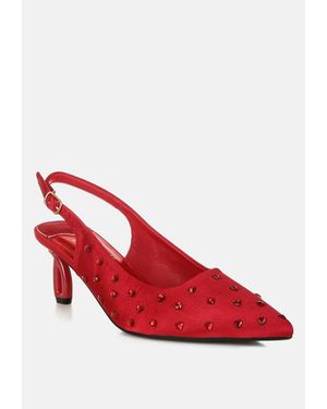 LONDON RAG Dasavla Heart-shaped Rhinestone Studded Slingbacks - Red