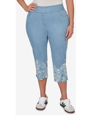 Ruby Rd. Plus Size Printed Hem Denim Capri Pants - Blue