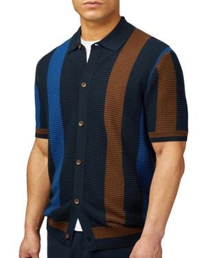 Ben Sherman Regular-fit Textured Stripe Sweater-knit Button-down Polo Shirt - Blue