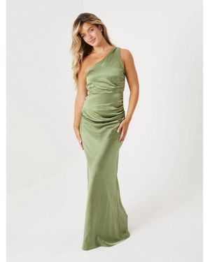 Six Stories One Shoulder Satin Bridesmaid Dress - Green