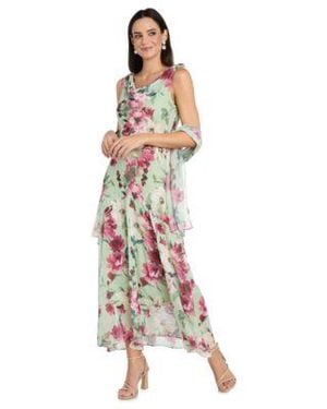 R & M Richards R M Richards Cowl Neck Printed Midi Dress - White