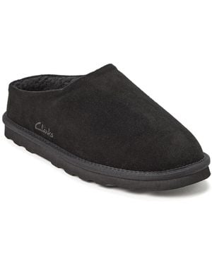 Clarks Genuine Suede Memory Foam Clog Slippers - Black