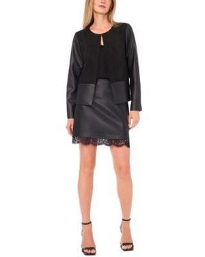 Vince Camuto Collarless Jacket A Line Mini Skirt - Black