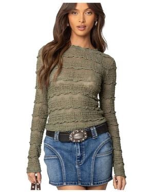 Edikted Daisey Textured Sheer Lace Top - Green