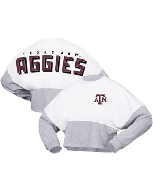 Spirit Jersey Texas A&m aggies Heather Block Cropped Long Sleeve Jersey T-shirt - White
