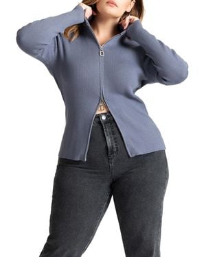Eloquii Plus Size Two Way Zipper Sweater - Blue