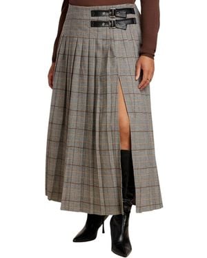 Eloquii Plus Size Maxi Pleated Skirt With Buckle Detail And Slit - Brown