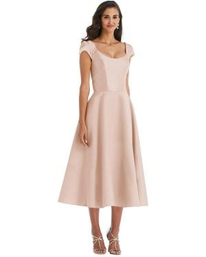 Alfred Sung Plus Size Puff Cap Sleeve Full Skirt Satin Midi Dress - Pink